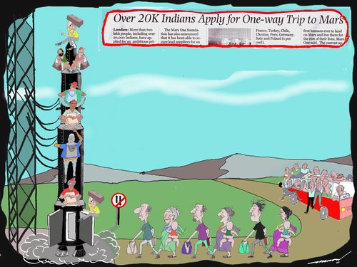 Cartoon: Habits Die Hard (medium) by kar2nist tagged space,indians,mars,travel