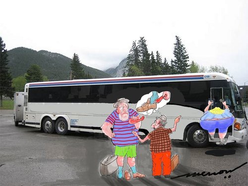 Cartoon: Instant solutions (medium) by kar2nist tagged ideas,bus,enter,stuck,tourists