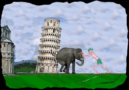 Cartoon: mighty effort (medium) by kar2nist tagged leaning,tower,of,pisa,elephant