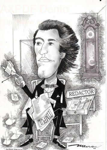 Cartoon: Mihai Eminescu (medium) by kar2nist tagged association,cartoon,romania,caricature,eminescu,mihai