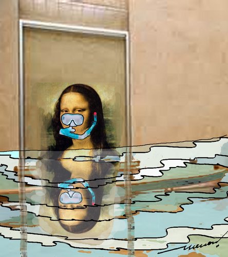 Cartoon: Monaliza in Paris floods (medium) by kar2nist tagged monalisa,flooding,paris