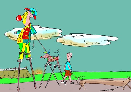 Cartoon: Morning Parade (medium) by kar2nist tagged morningwalk,dogs,circus,clown