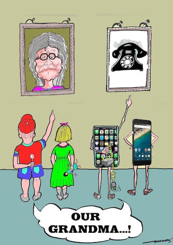 Cartoon: nostalgia (medium) by kar2nist tagged nostalgia,phones,smartphones,technology