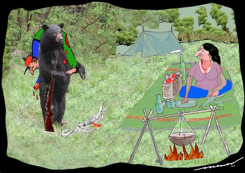 Cartoon: Poaching strictly No No (medium) by kar2nist tagged no,barbeque,bea,hare,hunting,picnic,caping