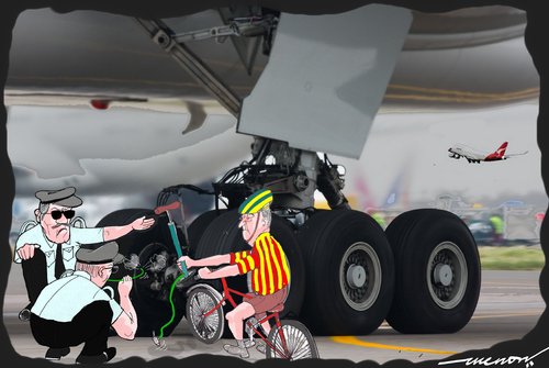 Cartoon: Preflight checks (medium) by kar2nist tagged preflight,checks,aircraft,pilots,flat,tyre,cyclists