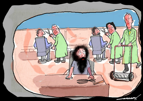 Cartoon: right tool (medium) by kar2nist tagged beards,lawnmower,saloon,barber,haircut