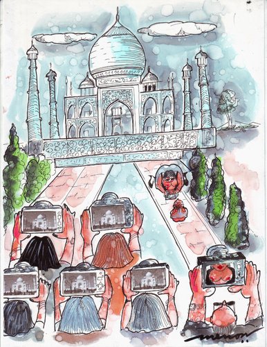 Cartoon: Roving Eyes (medium) by kar2nist tagged seeing,sight,tourists,mahal,taj,women