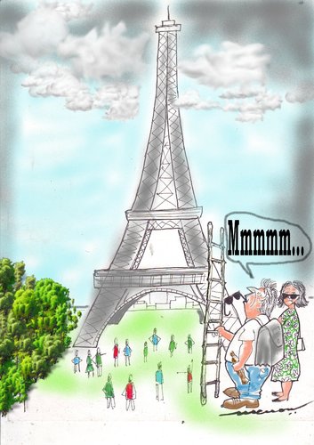 Cartoon: Sizing Up (medium) by kar2nist tagged ladder,paris,climbing,eiffel