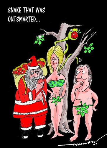 Cartoon: snake outsmarted (medium) by kar2nist tagged apple,santa,snake,xmas