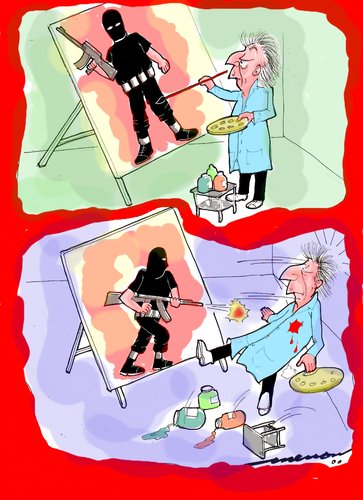 Cartoon: Terrorist Come Alive (medium) by kar2nist tagged terrorists,paintings,painter,come,alive