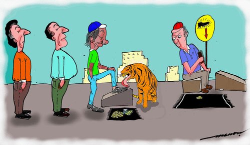 Cartoon: The tiger touch (medium) by kar2nist tagged tiger,shoe,polishing