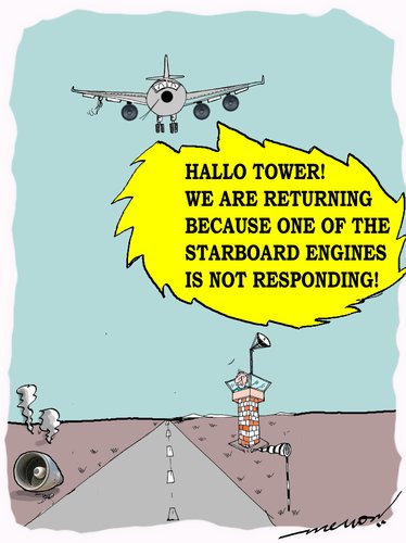Cartoon: truant engine (medium) by kar2nist tagged aircraft,pilot,engine,control,tower