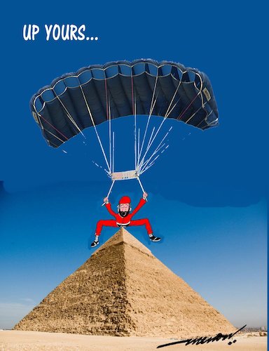 Cartoon: up yours (medium) by kar2nist tagged parachuting,pyramid