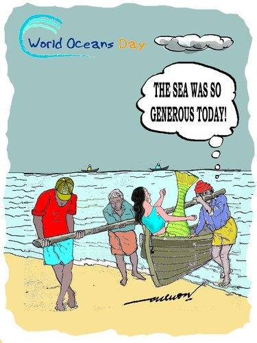 Cartoon: World Oceans Day June 8th (medium) by kar2nist tagged world,oceans,sea,fishes,fishermen,mermaids