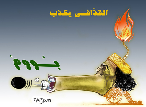 Cartoon: mensonges et trahisons (medium) by Majdoub Abdelwaheb tagged khadafi02