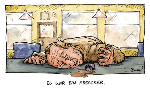 Cartoon: Absacker (medium) by Bülow tagged zapfenstreich,alkohol,kneipe,bar,pub,schnaps,zapfenstreich,alkohol,kneipe,schnaps,bier,trinken,alkoholiker,absacker,bar,sucht,droge,rausch