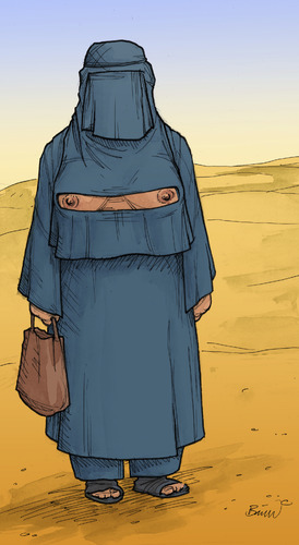 Cartoon: Burka 2.0 (medium) by Bülow tagged busen,brust,brüste,wüste,kleidung,moslem,islam,frau,mode,burka,burka,mode,frau,moslem,kleidung,wüste,brüste,brust,busen,sexy,sexualität,unterdrückung,religion,kultur,tradition,frauenrechte