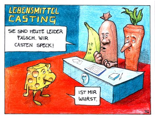 Cartoon: Wir casten Speck (medium) by Bülow tagged casting,karsten,speck,lebensmittel,food,eat,casting,castingshow,show,dsds,ernährung,lebensmittel,essen,gesund,gesundheit,gemüse,obst,käse,speck