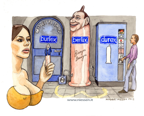 Cartoon: Bunga Bunga Berlux (medium) by Niessen tagged berlusconi,italien,italy,bunga,minetti,condom,durex