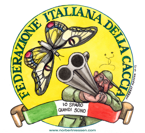 Cartoon: Federcaccia (medium) by Niessen tagged emblem,flagge,töten,schießen,schmetterling,jäger,gewehr,flag,kill,shoot,butterfly,hunter,rifle,logo,bandiera,uccidere,sparare,farfalla,cacciatore,fucile