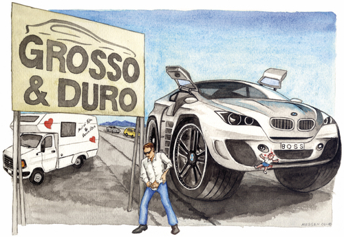 Cartoon: Grosso e duro (medium) by Niessen tagged man,bmw,cult,car,suv,prostitute