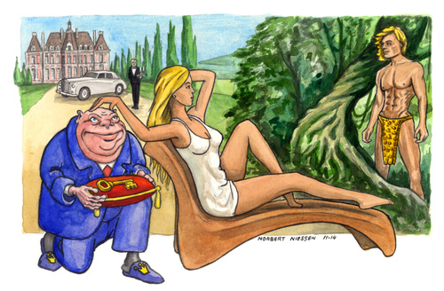 Cartoon: Perfect man (medium) by Niessen tagged prince,king,toad,frog,castle,rolls,royce,tarzan,faun,wild,beautiful,desire
