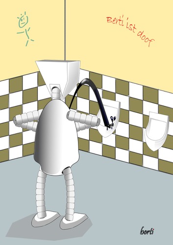 Cartoon: A Human Need (medium) by berti tagged inkscape,disposal,oil,waste,urinal,toilet,need,wish,human,robot,entsorgung,altöl,öl,pisoir,toilette,menschlich,bedürfnis,roboter