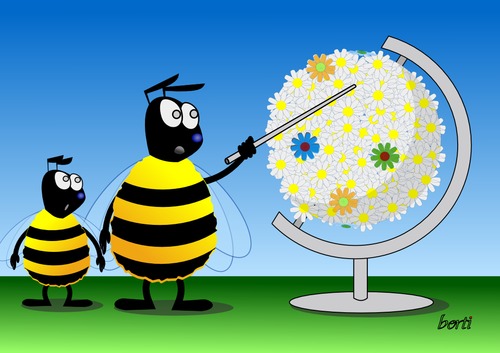 Cartoon: Bee Globe (medium) by berti tagged inkscape,orientierung,blumen,globus,biene