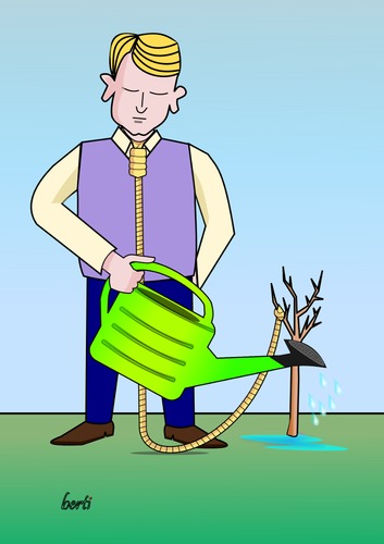 Cartoon: Geduld (medium) by berti tagged grow,tree,giessen,wachsen,baum,hang,suicide,hängen,selbstmord