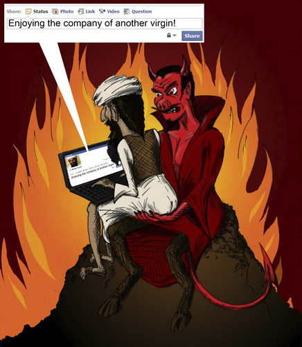 Cartoon: Osama and another virgin (medium) by donno tagged osama,bin,laden,status,facebook,hell,devil,72,virgins