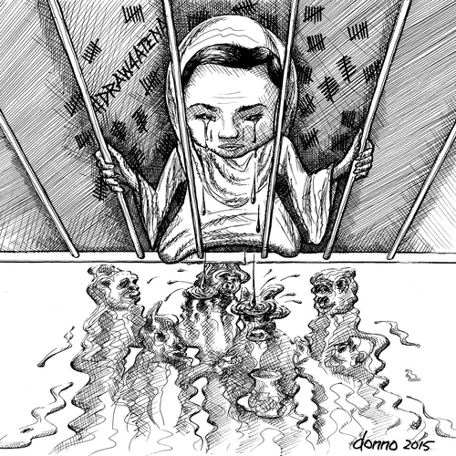 Cartoon: Tears for Atena (medium) by donno tagged draw4atena,atena,farghadani,iran,cow,monkey