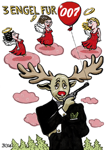 Cartoon: Drei Engel für 007 (medium) by BiSch tagged reindeer,rentier,christmas,weinachten,moose,007,elch,angel,engel,weihnachten,weihnachtsmann,engel,elch,rudolph,rentier,james bond,james,bond