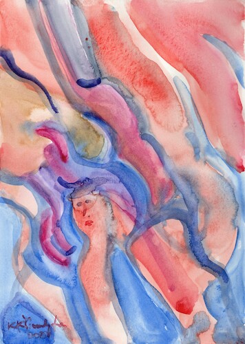 Cartoon: A woman in a blue robe (medium) by Kestutis tagged dada,watercolor,art,kunst,kestutis,lithuania