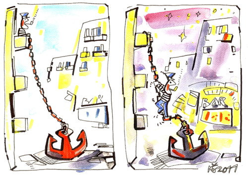 Cartoon: ANCHOR (medium) by Kestutis tagged anchor,sailor,seaman,bar,pub,saloon,balcony,seemann,matrose,segler