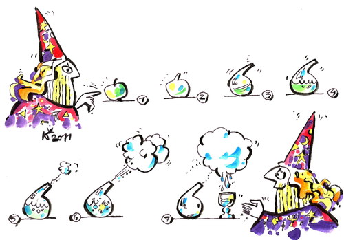 Cartoon: APPLE METAMORPHOSES (medium) by Kestutis tagged apple,evening,entertainment,metamorphoses,zauberer,magician