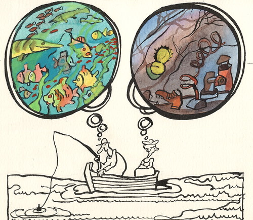 Cartoon: Approach (medium) by Kestutis tagged approach,fisherman,man,woman,fish,kestutis,sluota,adventure,nature,angler