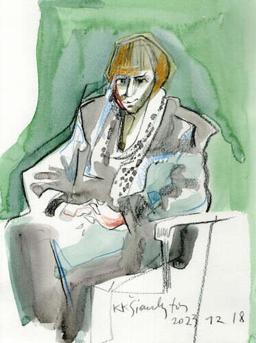 Cartoon: Artist Liuda Stankeviciene (medium) by Kestutis tagged sketch,artist,art,kunst,kestutis,lithuania