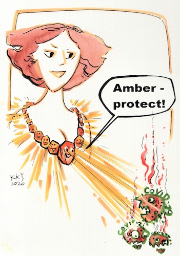 Cartoon: Baltic amber (medium) by Kestutis tagged baltic,amber,covid,defend,protect,jewelry,amulet,necklace,kestutis,lithuania