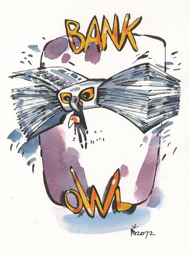 Cartoon: BANK OWL (medium) by Kestutis tagged bank,owl,money,banknote