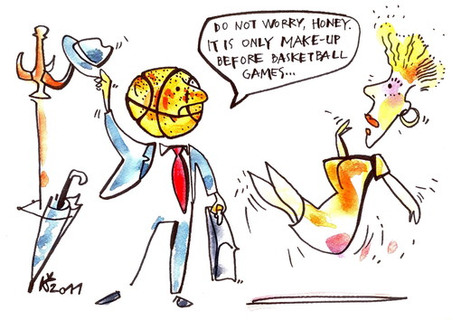 Cartoon: BASKETBALL MAKE-UP (medium) by Kestutis tagged happening,ball,game,makeup,sports,basketball