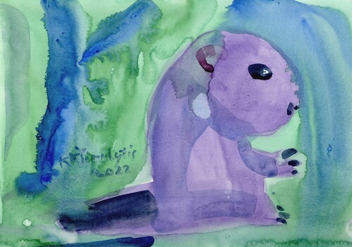 Cartoon: Beaver and lizard (medium) by Kestutis tagged animal,beaver,lizard,dada,watercolor,art,kunst,kestutis,lithuania