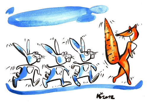 Cartoon: BEWARE! FOOD. (medium) by Kestutis tagged carrot,food,beware,fox,euchs,hase,hare,animal,tier