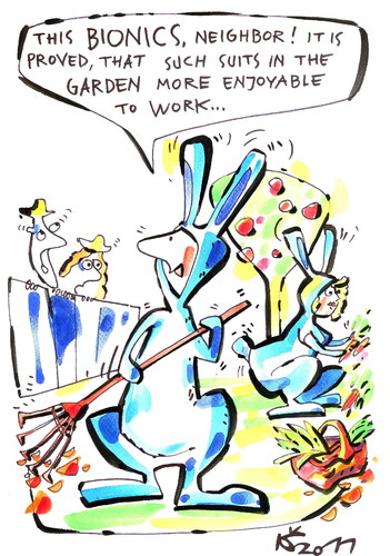 Cartoon: BIONICS (medium) by Kestutis tagged bionics,hare,hase,rabbit,neighbors,autumn,herbst,garden