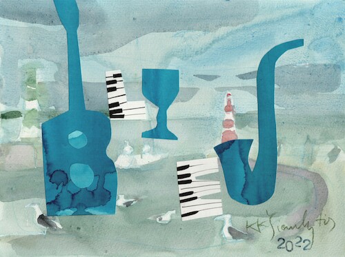 Cartoon: BLUES (medium) by Kestutis tagged music,dada,aqua,kestutis,lithuania,blues,guitar,saxophone