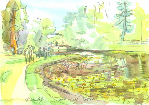 Cartoon: Bonn Botanischer Garten (medium) by Kestutis tagged aquarell,turtle,watercolor,sketch,siaulytis,kestutis,deutschland,germany,garden,botanic,bonn