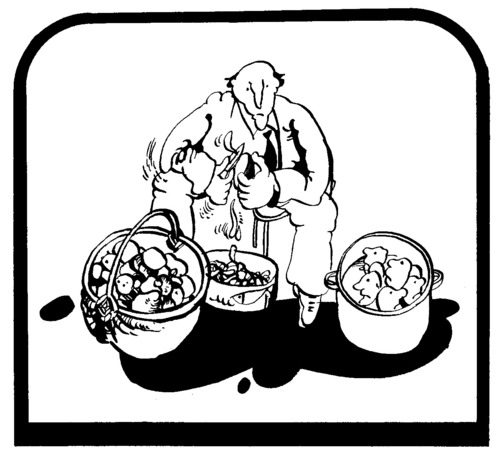 Cartoon: CARICATURES (medium) by Kestutis tagged lithuania,siaulytis,kestutis,karikature,caricature,kitchen,art,kunst,caricatures,adventures,potato,kartoffel