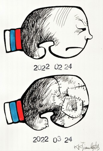Cartoon: Changes in Putins Empire (medium) by Kestutis tagged war,putin,russia,russland,boxing,ukraine,kestutis,lithuania,krieg