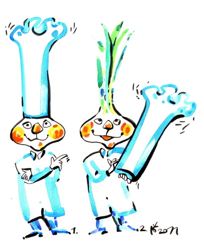 Cartoon: CHEF SECRETS (medium) by Kestutis tagged secrets,chef,vegetables,cookery,onion,gemüse,geheimnis,koch