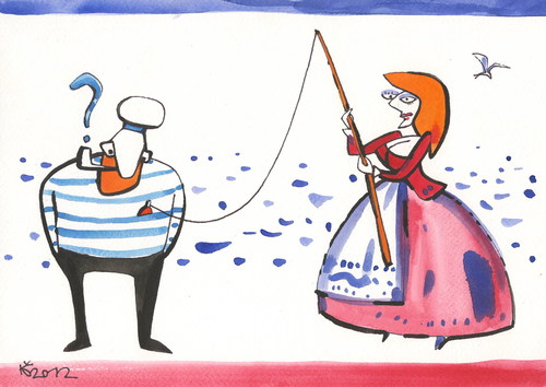 Cartoon: COAST (medium) by Kestutis tagged küste,coast,segler,sailor,angler,man,woman,sea