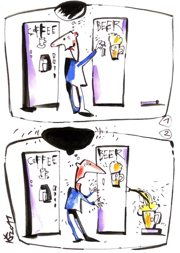 Cartoon: COFFEE AND BEER (medium) by Kestutis tagged beer,coffee,humour